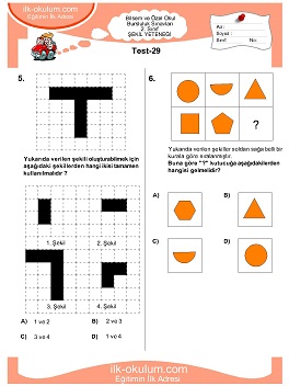 ilkokul 1. Sınıf Bilsem Zeka Testi 